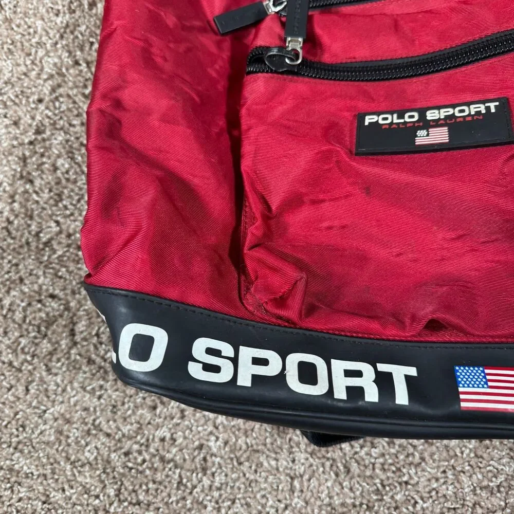 Vintage Ralph Lauren Polo Sport Bag Zip Backpack Red Black